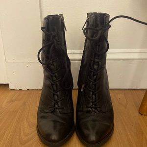 Leather high heel ankle boots